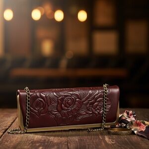 Patricia Nash Brown Convertible Clutch/Shoulder Bag w‎ Kisslock Closure NWOT